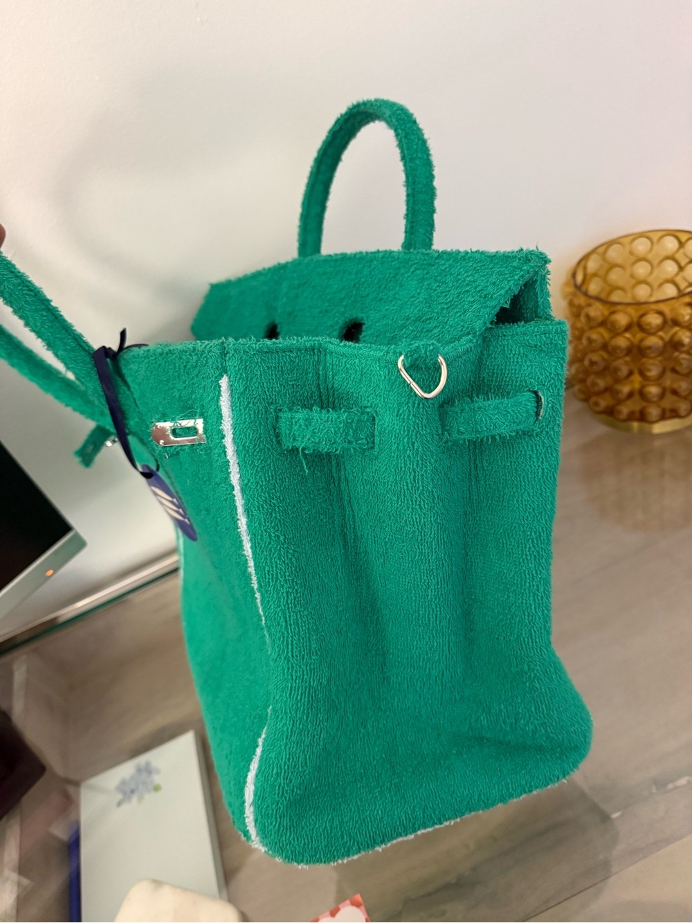Terry cloth birkin / boatkin style bag - Picture 3 of 6